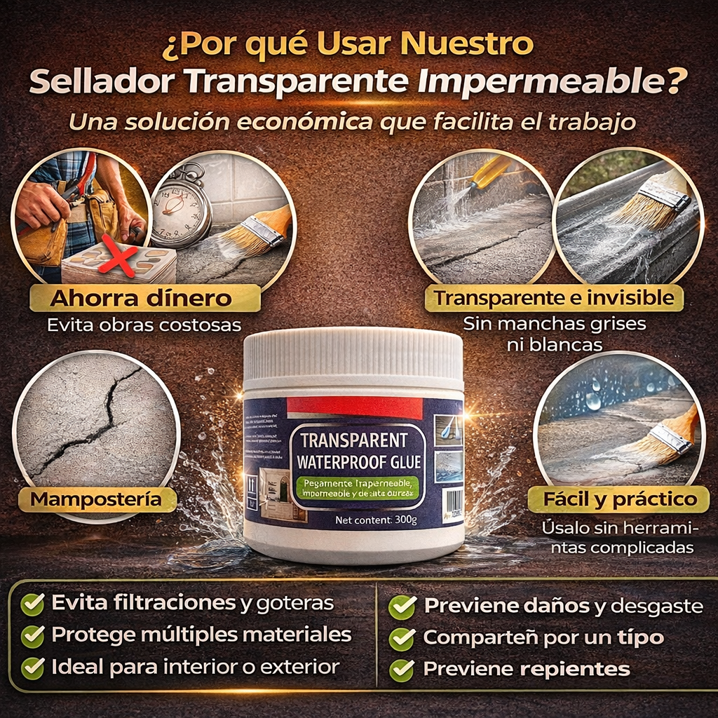 2x1 - Sellador Transparente Impermeable: Repara Fugas y Protege Sin Obras Costosas