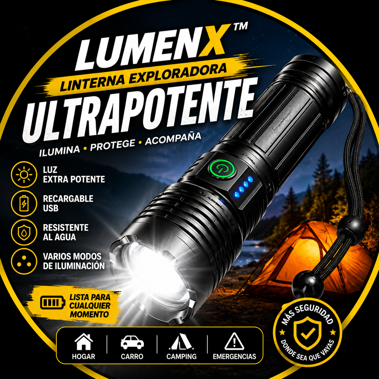 LumenX™ Linterna Exploradora Ultrapotente – Ilumina Hasta en los Momentos Más Oscuros