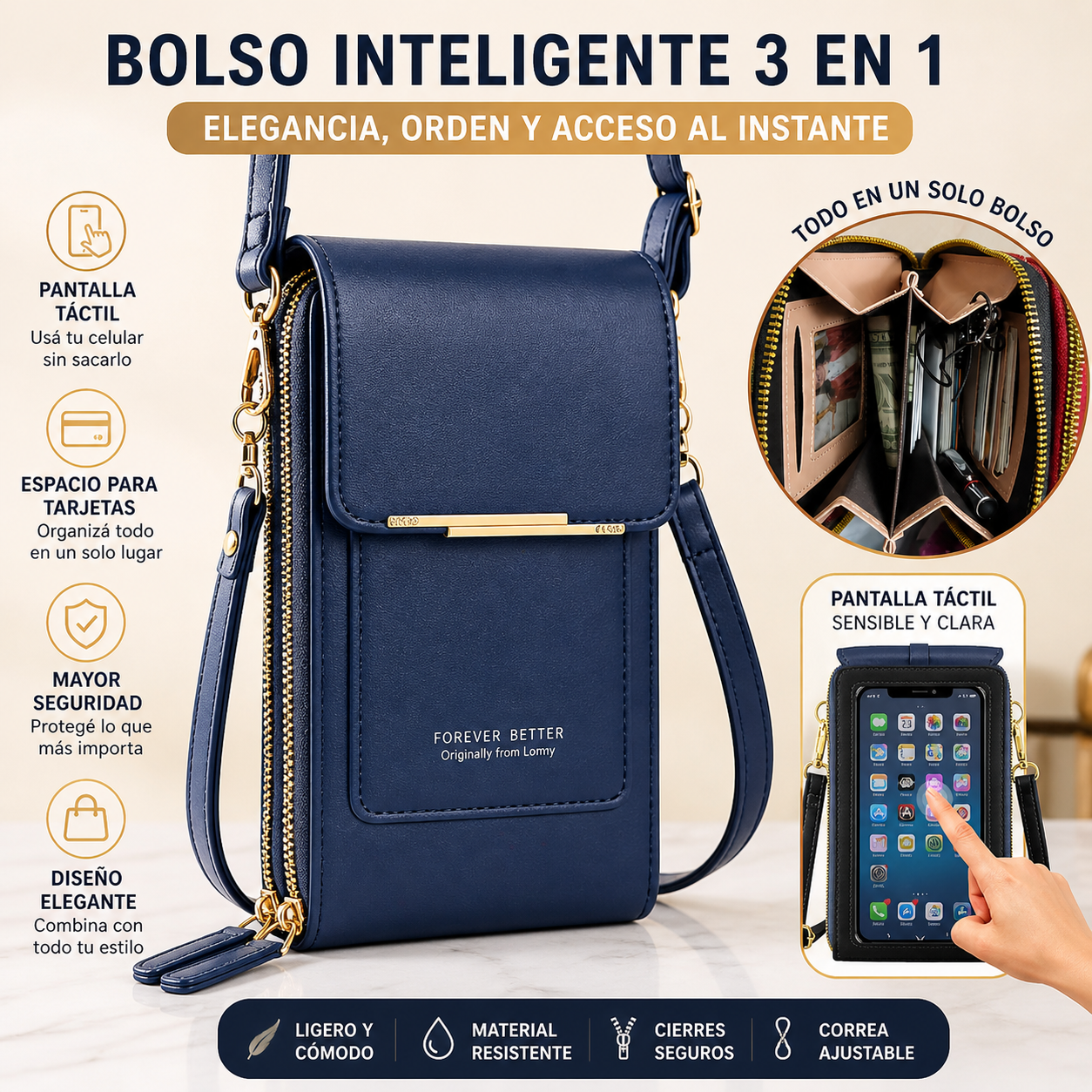 Bolso Cruzado 3 en 1  – Tu Celular Siempre a Mano sin Sacarlo del Bolso
