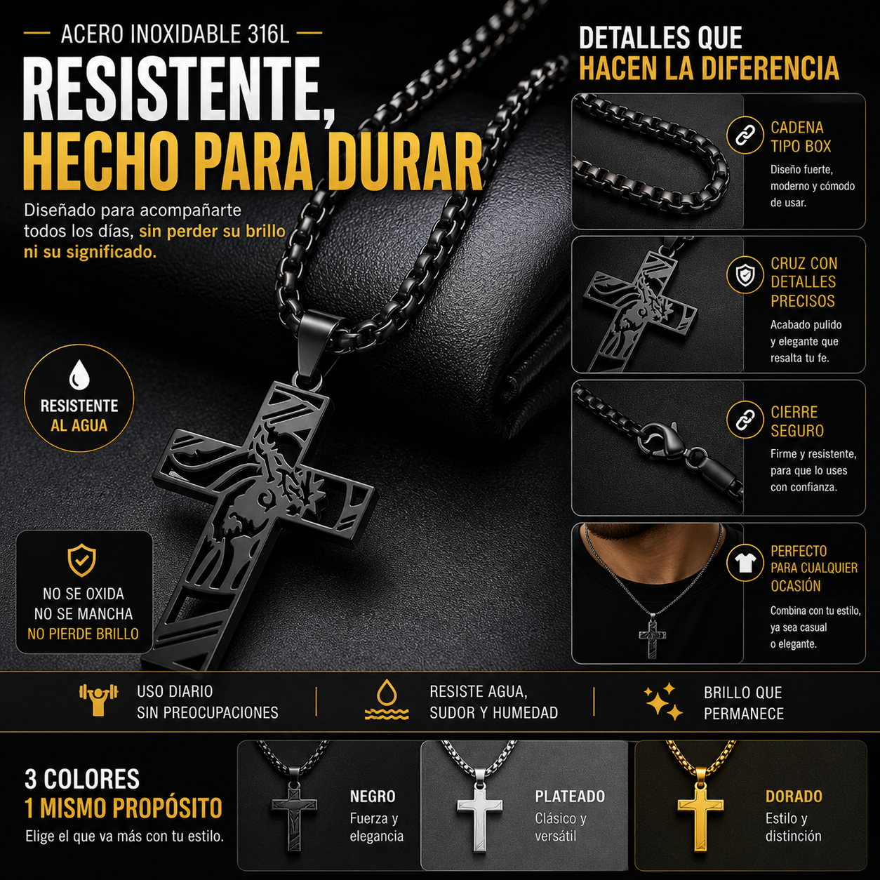 Collar Cruz de Acero Inoxidable: Estilo, Fe y Presencia en una sola pieza