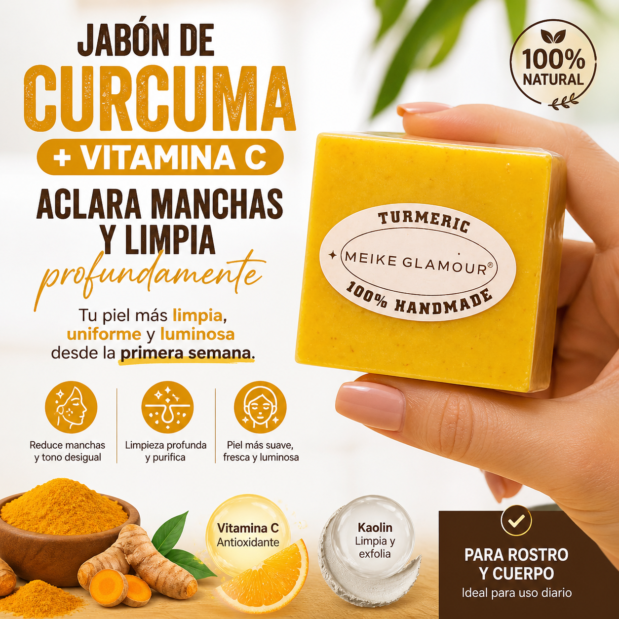 PACK X2 Jabón de Cúrcuma + Vitamina C – Aclara, Limpia y Renueva tu Piel Naturalmente