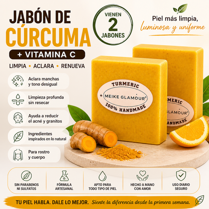 PACK X2 Jabón de Cúrcuma + Vitamina C – Aclara, Limpia y Renueva tu Piel Naturalmente