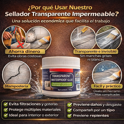 2x1 - Sellador Transparente Impermeable: Repara Fugas y Protege Sin Obras Costosas